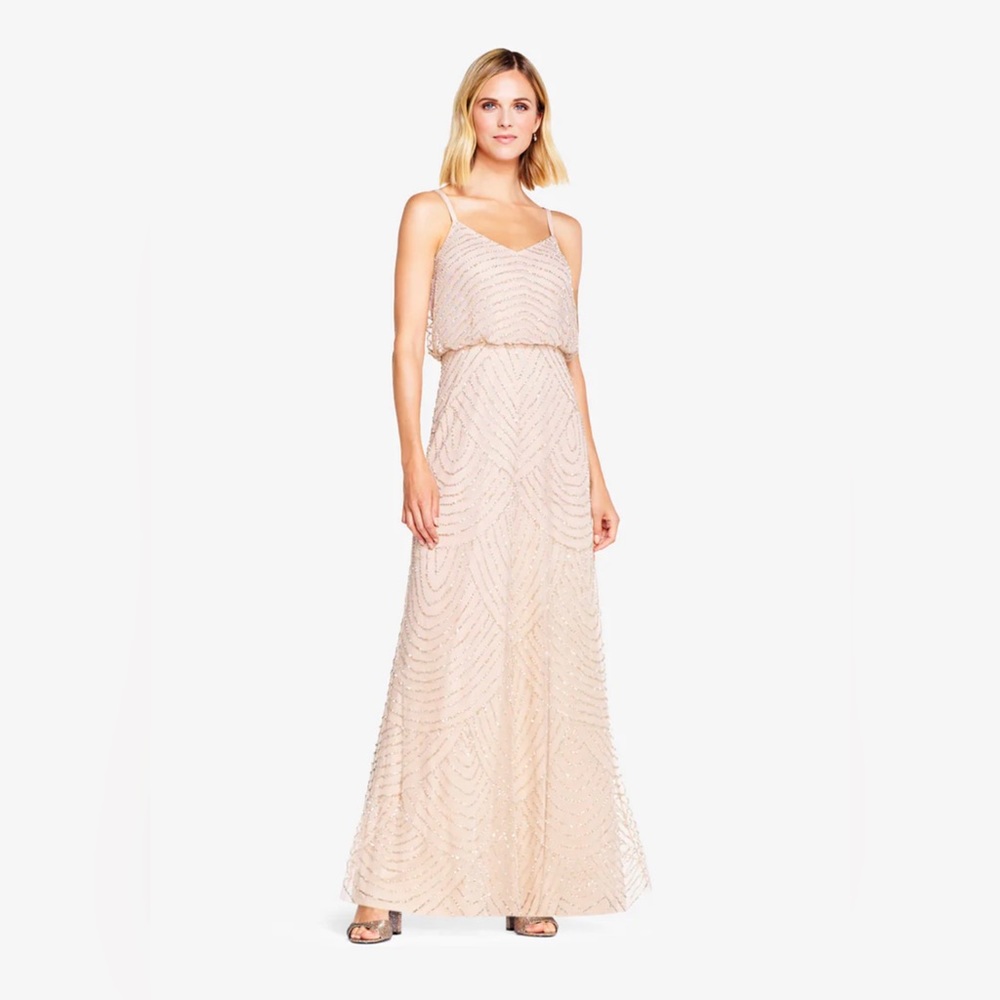 Adrianna Papell - Art Deco Beaded Blouson Gown - Blush, Size: 2